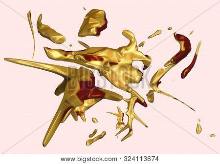 3d Abstract Golden Splash On Pink Background.