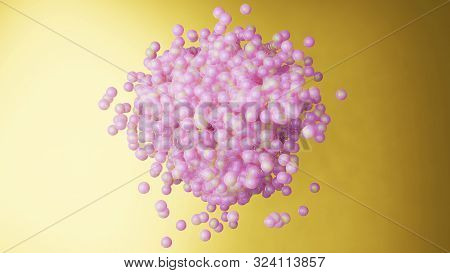 3d Abstract Composition Of Pink Bubles In Gold Background.