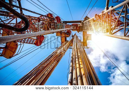 Drilling Rig In Oil Field For Drilled Into Subsurface In Order To Produced Crude, Inside View. Petro