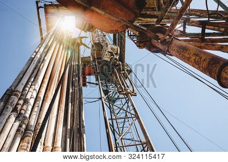 Drilling Rig In Oil Field For Drilled Into Subsurface In Order To Produced Crude, Inside View. Petro