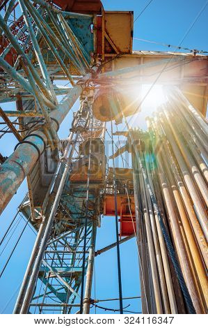 Drilling Rig In Oil Field For Drilled Into Subsurface In Order To Produced Crude, Inside View. Petro