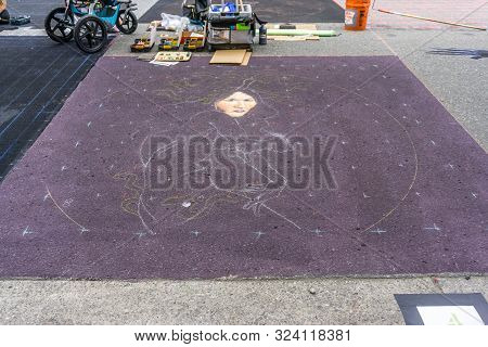 Redmond Wa., Usa  -august 16,  2019: The Firsft Day Of Chalkfest Event. A View Of The Beginnigs Of A
