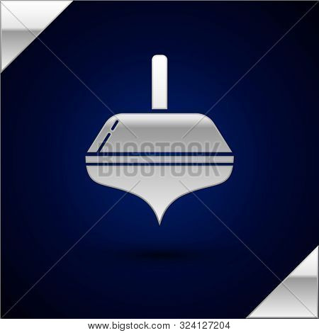 Silver Hanukkah Dreidel Icon Isolated On Dark Blue Background. Vector Illustration