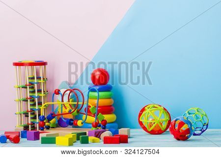 Kid Toys Background. Copy Space For Text.