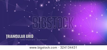 Magic Technology Abstract. Data Tech. Dark Depth Network. Violet Triangles Background. Technology Bu