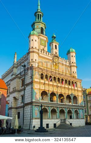 POZNAN, POLAND - September 2, 2019: Poznan Town Hall is a historic city hall in the city of Poznan, Poland