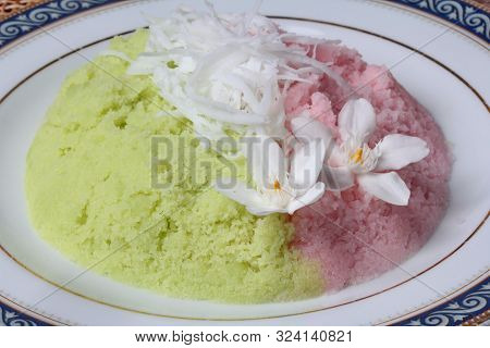 Thai Popular Dessert ,steamed Rice Flour With Toddy Palm,call Kanom Kee Noo Luk Tal In Thai.