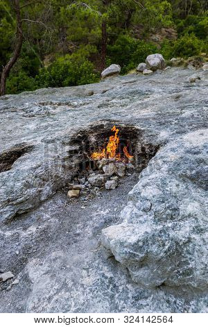 Yanartas Burning Stones Is A Geographical Feature Near The Olympos Valley And National Park In Antal