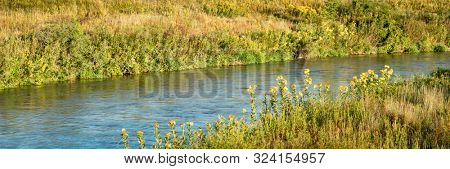 river flowing through grassland - Middle Loup River in Nebraska Sandhills, late summer scenery