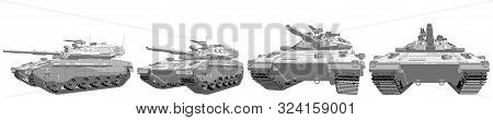 Cartoon Style Outlined Isolated 3d Miltary Tank With Fictive Design, Highly Detailed Tank Forces Con