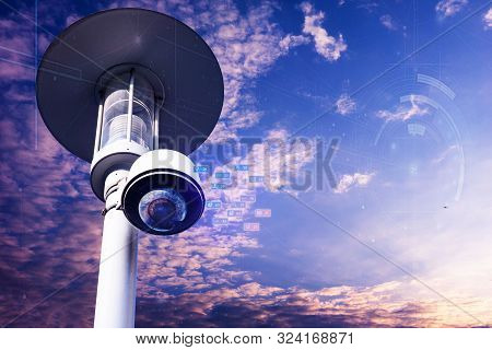 Cctv Camera System On A 180 Degree Pole, View Icon, Isolated From Natural Background