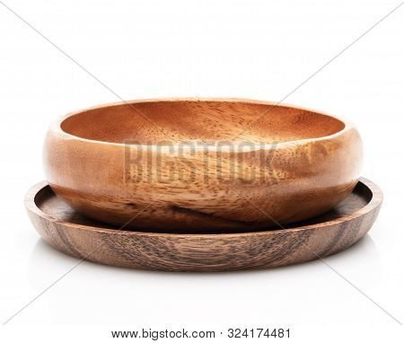 Round Wooden Bowl On White