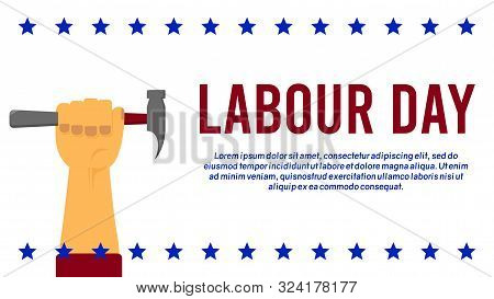 American Or Usa Labour Days Banner With Hand Holding Hammer