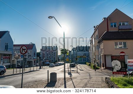 Stargard, Poland - June 9, 2019: Boleslawa Chrobrego Street In The Morning.