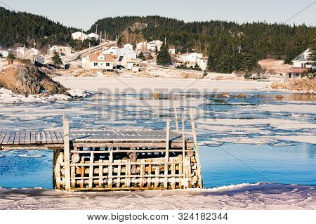 Winter Landscape Of Outport Hamlet Of Valley Pond On New World Island Rural Newfoundland, Nl, Canada