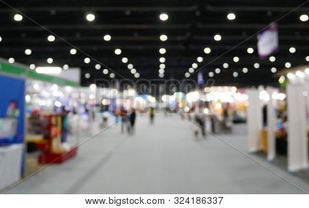 Blurred Background Of Event Exhibition Show Public Hall, Business Trade Fair.