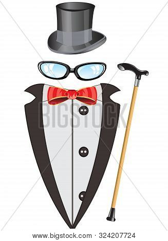 Vector Illustration Of The Suit Of The Fop And Headdress With Spectacles