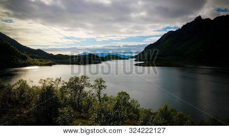 Sea Panoramic View To Ingelsfjorden At Hinnoya, Lofoten, Norway