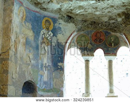 Demre, Turkey - July 2, 2019: Ancient Frescoes In The St. Nicholas Byzantine Greek Church In Demre, 