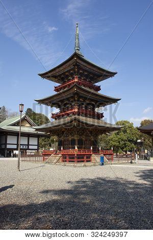 Japanese People And Foreigner Traveler Walking Visit And Praying In Daitou Or Great Pagoda Of Narita