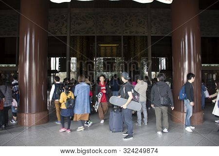 Japanese People And Foreign Travelers Walking Visit And Praying God Angel In Great Pagoda Of Naritas