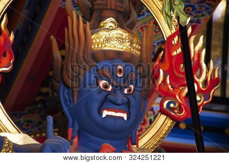 Fudo Myoo Statue Or Acala In Daitou Or Great Peace Pagoda For Japanese People Visit And Praying Of N