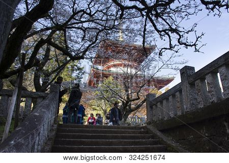 Japanese People And Foreigner Traveler Walking Visit And Praying In Daitou Or Great Pagoda Of Narita