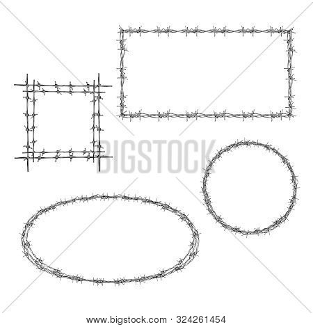 Wreathed With Barbed Wire Rectangle, Square And Round Frames Realistic Set Isolated On Whiter Backgr