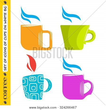 Set Of Colored Cups On A White Background
