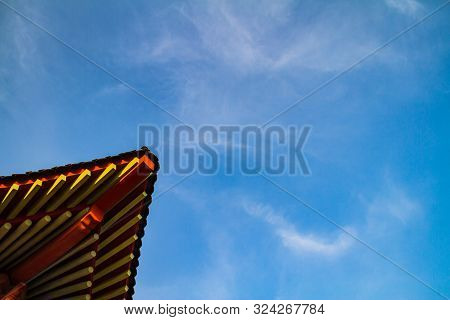 Detail Of The Roof Of A Historical Korean Building In Chinhae South Korea.
