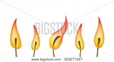 Various Candle Flame Close Up. Vector Illustration In Cartoon Style.
