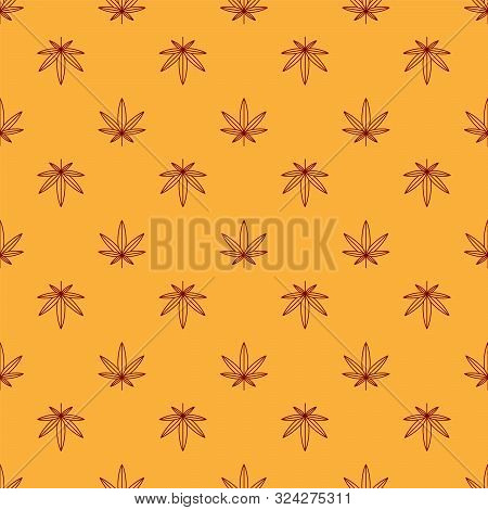 Red Medical Marijuana Or Cannabis Leaf Icon Isolated Seamless Pattern On Brown Background. Hemp Symb