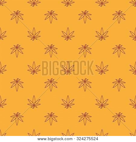 Red Medical Marijuana Or Cannabis Leaf Icon Isolated Seamless Pattern On Brown Background. Hemp Symb