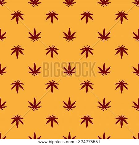Red Medical Marijuana Or Cannabis Leaf Icon Isolated Seamless Pattern On Brown Background. Hemp Symb