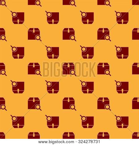 Red Search Package Icon Isolated Seamless Pattern On Brown Background. Parcel Tracking Symbol. Magni