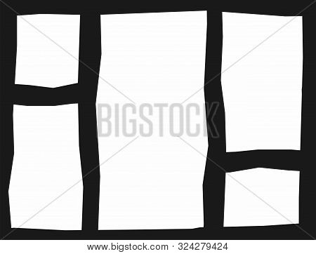 Rectangular Uneven Photo Collage Template. Horizontal Vector Illustration.