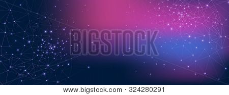 Blue Technology Background. Vector Big Data. Violet Particle Communication. High Wormhole Banner. Te