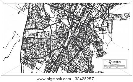 Quetta Pakistan City Map in Retro Style in Black and White Color. Outline Map. 