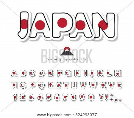 Japan Cartoon Font. Japanese National Flag Colors. Paper Cutout Abc Letters And Numbers. Bright Alph