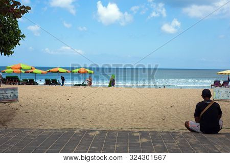 Seminyak, Bali Sep 20 Wide Sand Beach With Tourists, Near Kuta Indonesia