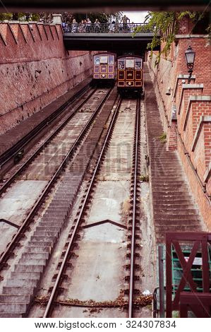 Budapest, Hungary - September 2019: Old Funicular Railway In The City Budapest Castle Hill Funicular