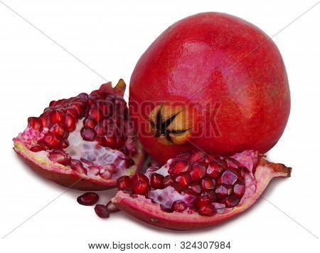 Red Pomegranate Is Isolated On A White Background.