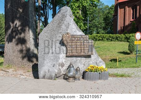 Szwecja, Poland - June 9, 2019: A Monument Commemorating The Break Down Of The Pomeranian Wall After