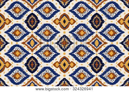 Ikat Geometric Folklore Ornament With Diamonds. Tribal Ethnic Vector Texture. Seamless Striped Patte