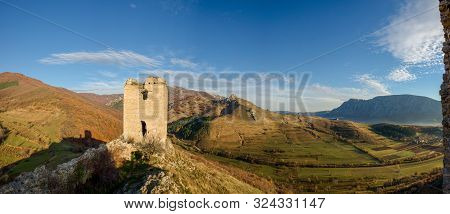 Coltesti Fortress Tower And Piatra Secuiului (szekelyko) In The Background, Trascau Mountains, Trans