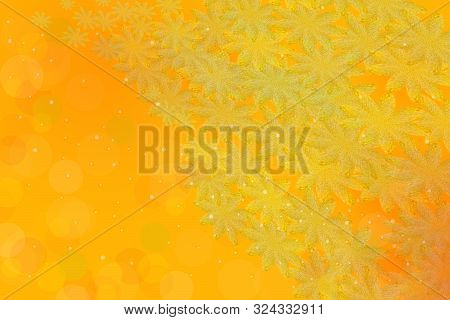 Magic Yellow Background With Golden Flowers In The Upper Corner.
