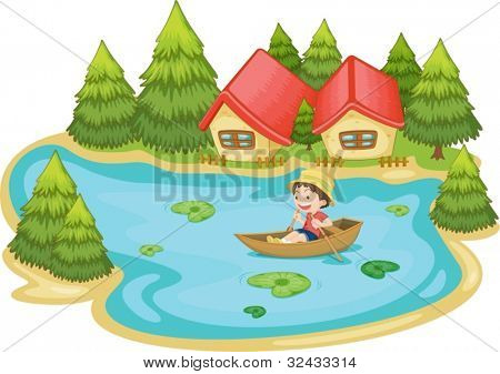 휴가 하우스 보트에 있는 사람의 그림
