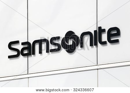 Villefontaine, France - September 13, 2019: Samsonite Logo On A Wall. Samsonite Is An American Lugga