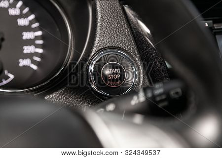 Car Engine Push Start Stop Button Ignition Remote Starter. Car Dashboard:  Black Engine Start Stop B