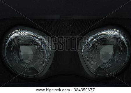 Closeup Of Fresnel Lenses On A Black Virtual Reality Headset.
